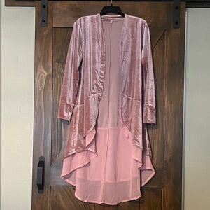 Pink Velvet Open Front Cardigan